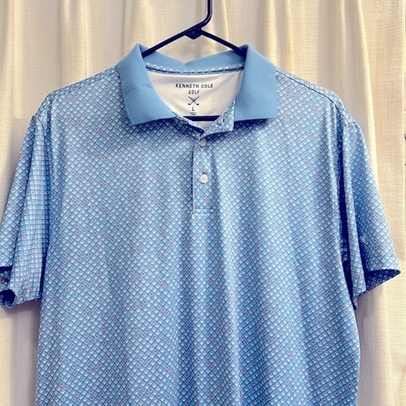 Men’s Kenneth Cole Golf Polyester & Spandex Diamond Pattern Athletic Polo Size L - Picture 2 of 7